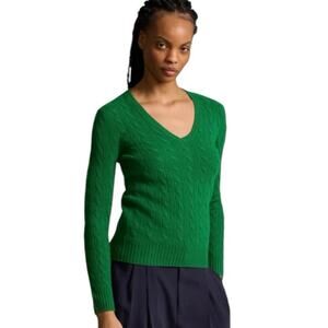 American Eagle V-Neck Cable Knit Sweater Kelly Green Vintage Fit Size Large